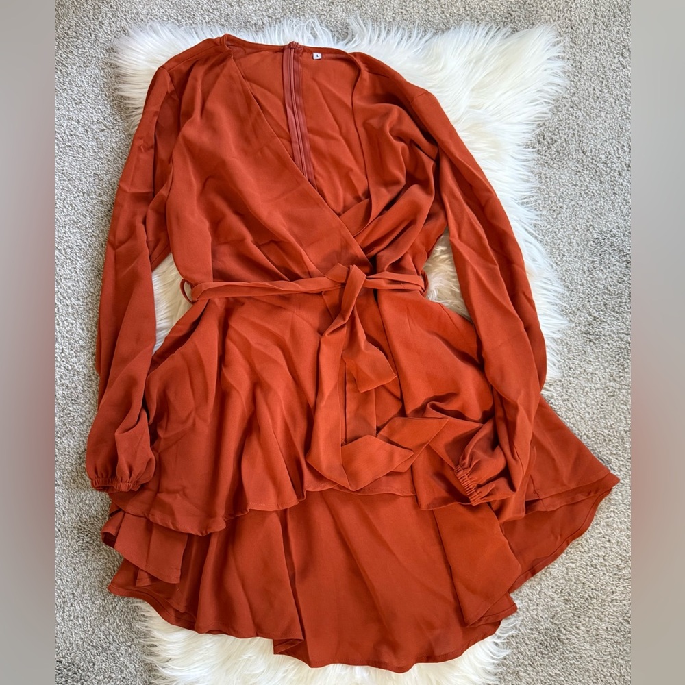 Rust Orange Wrap Dress